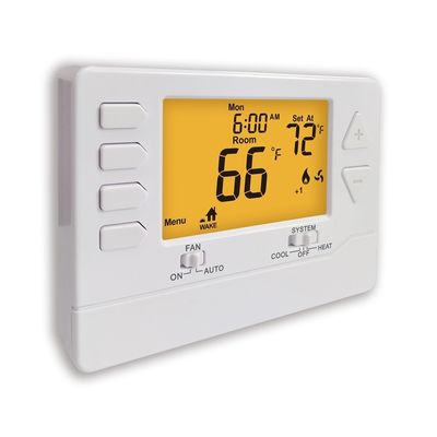 2H/2C Heat Pump Electronic Room Thermostat with RC Terminal Designations and White/Blue/Green Backlight Color