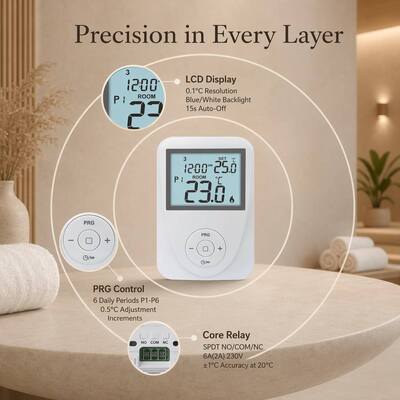 230V Heating And Cooling 7 Day Programmable Thermostat Assembly Compatible Underfloor Heating Systems Temperature Control Mechanism For Engines