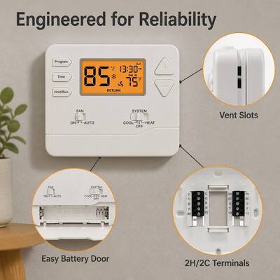 Riseem Programmable 2 Heat 2 Cool Thermostat Temperature Controller Compatibility Works With Most Heating And Cooling Systems