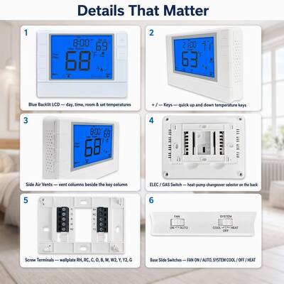 Coiiwsei Blue LCD Display Intelligent Temperature Controller for Indoor in Hotels and Houses
