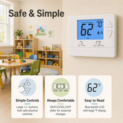 Heating And Cooling Non Programmable 24V HVAC Air Conditioning Thermostat Durable and Easy to Install