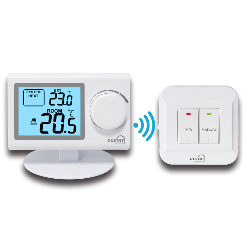 Riseem Large LCD Screen White Color Wireless Digital Room Thermostat With NTC Sensor