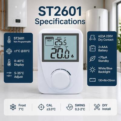 Дисплей диапазон температуры от 3°C до 37°C Цифровые термостаты комнатных котлов Белый цвет компактный размер Решения для управления температурой
