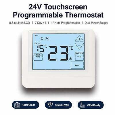 Цифровой программируемый термостат HVAC Электронный комната 24V LCD Термостат с батареей, предлагающий фоновый свет Цвет Белый Синий Зеленый и диапазон контроля температуры 44 ° F до 90 ° F 7 ° C до 32 ° C для климатических решений