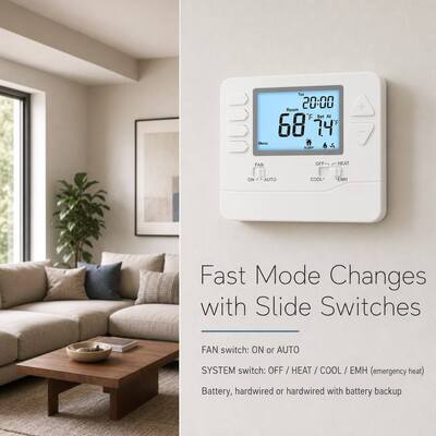 Riseem Еженедельный программируемый 0.5°C точность HVAC Система теплового насоса Термостат 24V