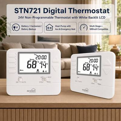 STN721 Коммерческий тепловой насос 2 Тепла 1 Охлаждение ЖК-дисплей Проводной термостат HVAC для дома и отеля