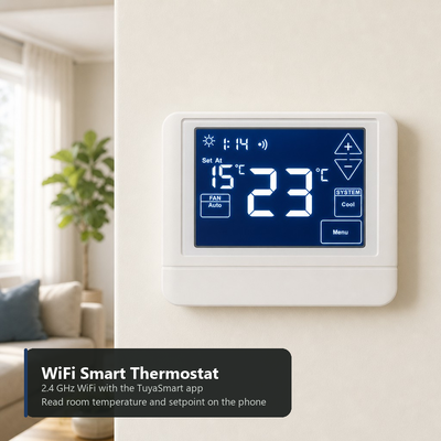 24V LCD подсветка 2 HEAT 2 COOL Электронная комната WIFI Smart TUYA сенсорный экран Термостат 4H 2C тепловой насос с или без вспомогательной или аварийной функции нагрева