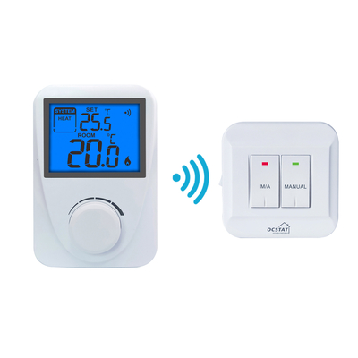 Riseem Blue Backlight Wireless RF Gas Boiler Непрограммируемый термостат с переключателем нагрева / выключения / охлаждения